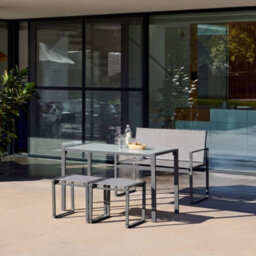 Sweeek - Steel And Textilene Garden Table + 4 Seats Anthracite 125X59.5X74 Cm - Tavena - thumbnail 3