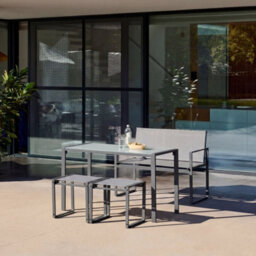 Sweeek - Steel And Textilene Garden Table + 4 Seats Anthracite 125X59.5X74 Cm - Tavena - thumbnail 1