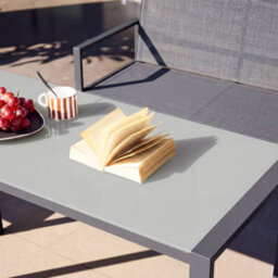 Sweeek - Steel And Textilene Garden Table + 4 Seats Anthracite 125X59.5X74 Cm - Tavena - thumbnail 6