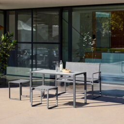 Sweeek - Steel And Textilene Garden Table + 4 Seats Anthracite 125X59.5X74 Cm - Tavena - thumbnail 4