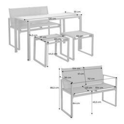 Sweeek - Steel And Textilene Garden Table + 4 Seats Anthracite 125X59.5X74 Cm - Tavena - thumbnail 5