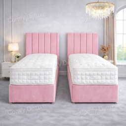 Comfy Deluxe 5Ft Kingsize Zip Link 6X6 Length Pink Plush Divan Bed Full Set No Drawers - thumbnail 2