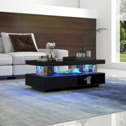 Btm High Gloss Black Coffee Table With Led Lights Rectangle Sideboard Console For Living Room 95 By 50 By 425Cm - thumbnail 3