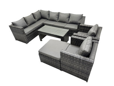 Fimous 6 Pieces Outdoor Pe Rattan Garden Furniture Corner Sofa Oblong Coffee Table Set With Cushions Big Footstool - image 1