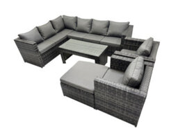 Fimous 6 Pieces Outdoor Pe Rattan Garden Furniture Corner Sofa Oblong Coffee Table Set With Cushions Big Footstool - thumbnail 1