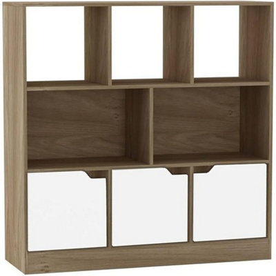 Urbn-Living Urbnliving Asymmetrical 8 Cube Oak Bookcase Freestanding Storage Unit With 3 Plain Doors - White - image 1