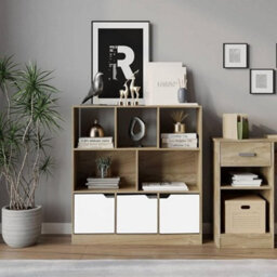 Urbn-Living Urbnliving Asymmetrical 8 Cube Oak Bookcase Freestanding Storage Unit With 3 Plain Doors - White - thumbnail 4