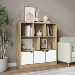 Urbn-Living Urbnliving Asymmetrical 8 Cube Oak Bookcase Freestanding Storage Unit With 3 Plain Doors - White - thumbnail 2