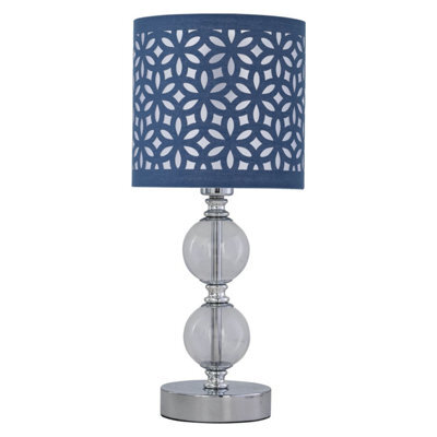 First Choice Lighting Chrome Two Ball Table Lamp With Navy Blue Cut Out Shade - image 1