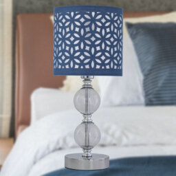 First Choice Lighting Chrome Two Ball Table Lamp With Navy Blue Cut Out Shade - thumbnail 5
