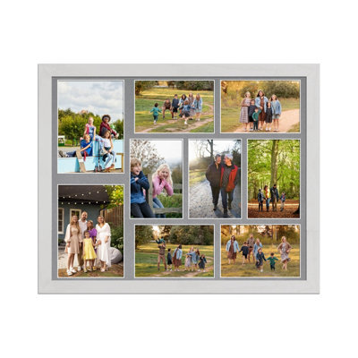 AK Frames 20X16 White Ash Modern Multi Photo Frame With Mid Grey Mount - Holds 9 Apertures (2X) 7X5, (7X) 6X4 Photos - image 1