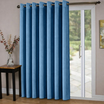 Oxford Homeware Eyelet Linen Curtains Blue Fully Lined 100% Blackout Thermal Insulated Curtain Single Panel (W)168Cmx(L)213Cm - image 1