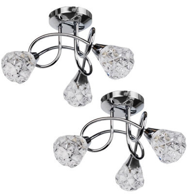 First Choice Lighting Set Of 2 Oto - Chrome With Textured Glass 3 Light Flush Ceiling Lights - image 1