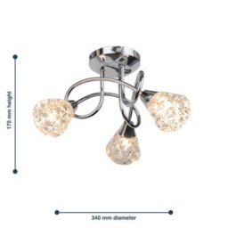 First Choice Lighting Set Of 2 Oto - Chrome With Textured Glass 3 Light Flush Ceiling Lights - thumbnail 7