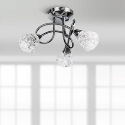 First Choice Lighting Set Of 2 Oto - Chrome With Textured Glass 3 Light Flush Ceiling Lights - thumbnail 4