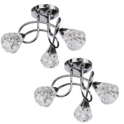 First Choice Lighting Set Of 2 Oto - Chrome With Textured Glass 3 Light Flush Ceiling Lights - thumbnail 1