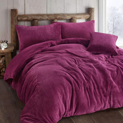 Homes & Linen Teddy Bear Fleece Waffle Duvet Cover Set With Matching Throws & Cushion Covers Warm Soft Teddy Waffle Bedding Collection