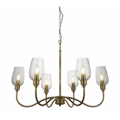 Loops Multi Arm Hanging Ceiling Pendant Light - Antique Brass Plate & Clear Glass Shade - 6 X 6W Led E14 - image 1