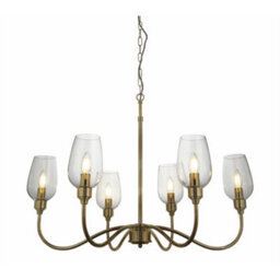 Loops Multi Arm Hanging Ceiling Pendant Light - Antique Brass Plate & Clear Glass Shade - 6 X 6W Led E14 - thumbnail 1