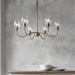 Loops Multi Arm Hanging Ceiling Pendant Light - Antique Brass Plate & Clear Glass Shade - 6 X 6W Led E14 - thumbnail 4
