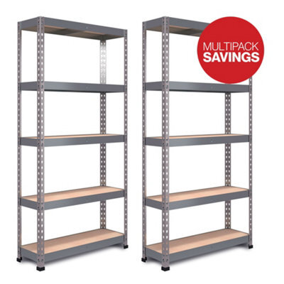 Rb Boss Garage Shelving Unit Fastlok 5 Shelf Mdf Galvanised Steel (H)1800mm (W)900mm (D)450mm, Pack Of 2 - image 1