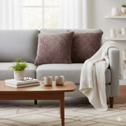 Homespace Direct Ltd Belmont Cushions With Covers Set Of 2 Chenille Texture Filled Square Cushion Decorative 55X55Cm Dusky - thumbnail 2