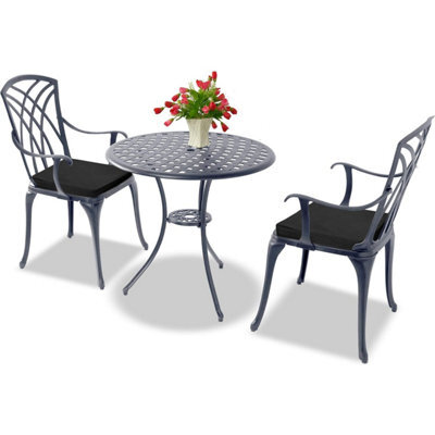 Centurion Supports Oshowa Grey Garden And Patio Table And 2 Large Chairs Bistro Set - With Black Cushions - image 1