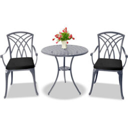 Centurion Supports Oshowa Grey Garden And Patio Table And 2 Large Chairs Bistro Set - With Black Cushions - thumbnail 3