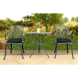 Centurion Supports Oshowa Grey Garden And Patio Table And 2 Large Chairs Bistro Set - With Black Cushions - thumbnail 6