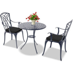 Centurion Supports Oshowa Grey Garden And Patio Table And 2 Large Chairs Bistro Set - With Black Cushions - thumbnail 1