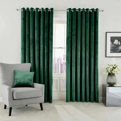 Ameha Emerald Green Velvet Curtain Ready Made Eyelet Blackout Thermal Insulated Living Room Curtain Pair 90''x90'' With Tiebacks - image 1