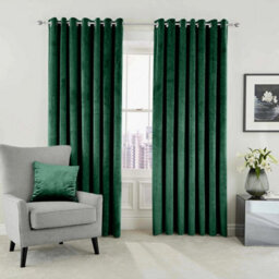 Ameha Emerald Green Velvet Curtain Ready Made Eyelet Blackout Thermal Insulated Living Room Curtain Pair 90''x90'' With Tiebacks