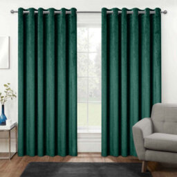 Ameha Emerald Green Velvet Curtain Ready Made Eyelet Blackout Thermal Insulated Living Room Curtain Pair 90''x90'' With Tiebacks - thumbnail 3