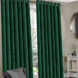 Ameha Emerald Green Velvet Curtain Ready Made Eyelet Blackout Thermal Insulated Living Room Curtain Pair 90''x90'' With Tiebacks - thumbnail 2