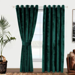 Ameha Emerald Green Velvet Curtain Ready Made Eyelet Blackout Thermal Insulated Living Room Curtain Pair 90''x90'' With Tiebacks - thumbnail 5