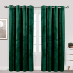 Ameha Emerald Green Velvet Curtain Ready Made Eyelet Blackout Thermal Insulated Living Room Curtain Pair 90''x90'' With Tiebacks - thumbnail 7