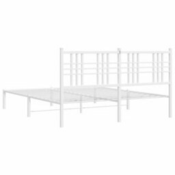Berkfield Metal Bed Frame Without Mattress With Headboard White 150X200Cm - thumbnail 6