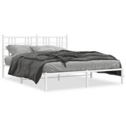 Berkfield Metal Bed Frame Without Mattress With Headboard White 150X200Cm - thumbnail 2