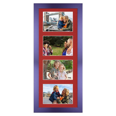 AK Frames 50X20Cm Purple Modern Multi Photo Frame With Crimson Mount - Holds 4 Apertures (4X) 6X4 Photos - image 1