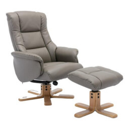 Morris Living Cairo Swivel Recliner Chair & Footstool In Grey Plush Faux Leather