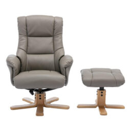 Morris Living Cairo Swivel Recliner Chair & Footstool In Grey Plush Faux Leather - thumbnail 2