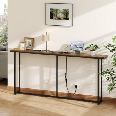 Yaheetech 180Cm Slim Console Table With Charging Station, Rustic Brown - image 1