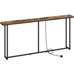 Yaheetech 180Cm Slim Console Table With Charging Station, Rustic Brown - thumbnail 2