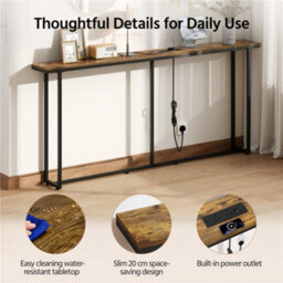 Yaheetech 180Cm Slim Console Table With Charging Station, Rustic Brown - thumbnail 5