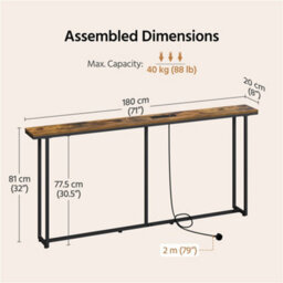 Yaheetech 180Cm Slim Console Table With Charging Station, Rustic Brown - thumbnail 3