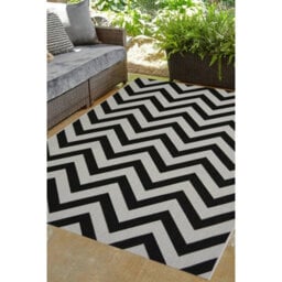 Melrose Eden Chevron Black Stripes Indoor Outdoor Medium Area Rug 3mm Pile Height - 120/170Cm - thumbnail 1