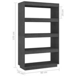 Berkfield Book Cabinet/room Divider Grey 80X35X135 Cm Solid Pinewood - thumbnail 8