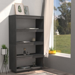 Berkfield Book Cabinet/room Divider Grey 80X35X135 Cm Solid Pinewood - thumbnail 3