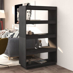 Berkfield Book Cabinet/room Divider Grey 80X35X135 Cm Solid Pinewood - thumbnail 1