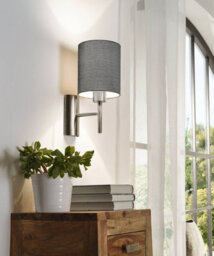 Eglo Pasteri Grey And Satin Nickel Metal And Fabric Wall Light, (D) 15Cm